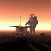 Animiertes Bild eines Astronauten und eines Rovers auf dem Mars: Der deutsche Astronaut Ulrich Walter schätzt, dass der erste bemannte Mars-Flug im Jahr 2050 stattfindet. Animiertes Bild eines Astronauten und eines Rovers auf dem Mars: Der deutsche Astronaut Ulrich Walter schätzt, dass der erste bemannte Mars-Flug im Jahr 2050 stattfindet.