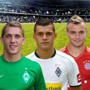 Petersen, Xhaka, Shaqiri (von links): Wird einer aus diesem Trio der Jungstar der Bundesliga-Saison 2012/13? Petersen, Xhaka, Shaqiri (von links): Wird einer aus diesem Trio der Jungstar der Bundesliga-Saison 2012/13?