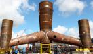 Auf dem Gelnde der SIAG Nordseewerke in Emden wurde heute Vormittag mit der Kiellegung des ersten Tripods der Offshore Windkraftanlagen begonnen. Der Dreifu ist fr den Windpark Borkum West II bestimmt und wird im fertigen Zustand mehr als 50 Meter hoch sein. Foto: dapd