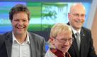 Die schleswig-holsteinischen Spitzenkandidaten von Robert Habeck (Bündnis 90/Die Grünen), Anke Spoorendonk (SSW) und Torsten Albig (SPD). Foto: Carsten Rehder Foto: dpa
