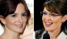 Den amerikanischen Comedy-Shows beschert der Wahlkampf Rekordeinschaltquoten. Publikumsliebling der beliebten Satire-Sendung Saturday Night Live ist die Schauspielerin Tina Fey (links), die mit randloser Brille und Retrofrisur Sarah Palin glnzend parodiert. Foto: dpa