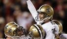 Der Spieler der New Orleans Saints, Garret Hartley, feiert sein Field Goal im Spiel gegen die San Francisco 49ers. Er erzielte den Treffer aus einer Entfernung von rund 34 Metern. Die New Orleans Saints gewannen das NFL-Spiel mit 25:22. Foto: ap
