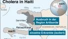 Karte zum Infektionsgebiet nördlich von Port-au-Prince (Stand 25.10.2010). Querformat 90 x 60 mm, Grafik. A. Schäfer, Redaktion: C. Elmer Foto: dpa-infografik