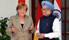 Der indische Premierminister Manmohan Singh und Bundeskanzlerin Angela Merkel treffen sich zu Gesprächen im Hyderabad-Haus in Neu Delhi. Einen Tag hält sich Merkel in Indien auf, um Vereinbarungen über die wirtschaftliche Zusammenarbeit, die Bekämpfung des Terrorismus und Verteidigungsstrategien zu treffen. Damit besprechen sich die beiden Länder zum ersten Mal auf Regierungsebene. Foto: dpa