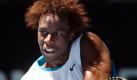 Gael Monfils of France returns the ball to Gilles Simon of France during their Men's singles match at the Australian Open tennis championship in Melbourne, Australia, Monday, Jan. 26, 2009. (AP Photo/Dita Alangkara) Foto: ap