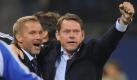 Trainer Thorsten Fink (links) und Sportdirektor Frank Arnesen bejubelten den Punkt gegen den 1. FC Kaiserslautern frenetisch. Foto: dpa