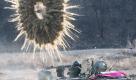 Ein böser Stern: Während eines Manövers der südkoreanischen und der US-Armee explodiert neben einem Panzer eine Rauchbombe. Foto: Yonhap Foto: dpa