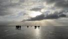 Wattwanderer auf dem Weg zur Hallig Oland in der Nordsee. In der Adventszeit gibt es auf der Hallig auch eine Andacht. Foto: Angelika Warmuth Foto: dpa