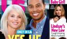 ARCHIV - Das Titelbild des amerikanischen Nachrichtenmagazins 'US Weekly Magazine' (Ausgabe vom 14.12.2009) zeigt Tiger Woods mit seiner Ehefrau Elin Nordegren. Golf-Superstar Tiger Woods ist mit seinen angeblichen Sexaffären zum Gespött der US-Medien geworden. Die «New York Post» sprach in ihrer Montagausgabe (07.12.2009) vom «Harem» des 33 Jahre alten Sport-Milliardärs und zählte neun Frauen auf, die sich seit dessen Unfall vor zehn Tagen entweder selbst zu einer Affäre mit Woods bekannt hätten oder von anderer Seite als Ex-Geliebte identifiziert worden seien. Die satirische Fernsehsendung «Saturday Night Life» machte sich am Wochenende in einem Beitrag über Woods lustig, in dem er als Opfer häuslicher Gewalt dargestellt wird. Seine Frau Elin hatte ihn nach dem Unfall mit einem Golfschläger aus dem Auto befreit. Tiger und Elin Woods sind Eltern der zweijährigen Tochter Sam und des zehn Monate alten Charlie.
 Foto: dpa