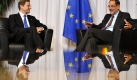 Bundesaussenminister Guido Westerwelle, links, trifft am Donnerstag, 29. Oktober 2009 vor Beginn des Europaeischen Rates in Bruessel mit dem EU-Aussenbeauftragten Javier Solana, rechts, zu Gespraechen in Bruessel zusammen. (AP Photo/Bundesregierung/Steffen Kugler,pool) --- German Foreign minister Guido Westerwelle, left, during a meeting with EU foreign policy chief Javier Solana, right, in Brussels on Thursday, Oct. 29, 2009. (AP Photo/Bundesregierung/Steffen Kugler,pool) Foto: ap