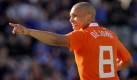 Der Weltranglistenvierte ist ebenfalls in Südafrika vertreten. Nigel de Jong und die niederländische Nationalelf sind zum neunten Mal dabei, warten aber immer noch auf den ersten Titel. Zweimal (1974/1978) gingen die Oranjes als Vizemeister vom Platz. Foto: dpa