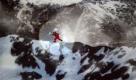 FIS Alpine Ski Weltmeisterschaft, Eroeffnungsfeier, Montag (07.02.11), Guidiberg-Arena, Garmisch-Partenkirchen: Eine Lichtprojektion erleuchtet die Skisprungschanze, vor der ein Darsteller, der an einem Seil haengt, eine Performance auffuehrt. Foto: Timm Schamberger/dapd Foto: dapd