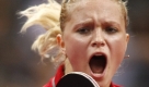 Die Reaktion der Ukrainerin, Margaryta Pesotska, während eines Spiels gegen die deutsche Zhenqi Barthel bei den Tischtennis-Europameisterschaften in Stuttgart. Foto: ap