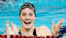 Missy Franklin reacts following the women's 200 yard backstroke finals at the Minnesota Grand Prix at the University of Minnesota Aquatic Center in Minneapolis on Sunday, Nov. 14, 2010. Franklin won with a time of 1:53.17. (AP Photo/Hannah Foslien) Foto: dapd