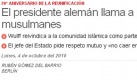 Veinte años después de la reunificación, el presidente Christian Wulff instó a los alemanes a conseguir otra unidad: la integración de los extranjeros residentes en Alemania, y en especial la de los musulmanes.


http://www.elperiodico.com/es/noticias/internacional/20101004/presidente-aleman-llama-integracion-los-musulmanes/514287.shtml


 Foto: news.de