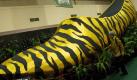 Hier werden neue Absätze teuer: Bei einem 'Schuh-Festival' in Malaysia zieht ein Riesen-Schuh im Tiger-Look die Blicke der Besucher auf sich. Foto: Ahmed Yusni Foto: dpa