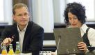 Der Berliner Landes- und Fraktionsvorsitzende der SPD, Michael Müller, und die Vorsitzenden des Landesverbandes Berlin von Bündnis 90/Die Grünen, Bettina Jarasch. Foto: dpa