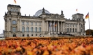 Auf einer Hecke vor dem Bundestag liegt Herbstlaub. Vier Wochen nach der Bundestagswahl kam das neue Parlament erstmals zusammen. 
 Foto: dpa