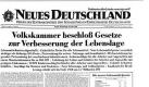 Die erste Ausgabe des Zentralorgans der SED erschien am 23. April 1946 und ersetzte die Parteizeitungen der SPD und der KPD, die ihr Erscheinen einstellten. Foto: Bundesarchiv/wikipedia