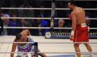 Gewohntes Bild: David Haye strauchelte, rutschte, knickte weg. Mehr als ein halbes Dutzend Mal ging er vor Wladimir Klitschko auf die Knie. Später erklärte der Londoner diese Schwäche mit einem gebrochenen kleinen Zeh am rechten Fuß. Foto: dpa