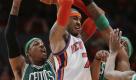 Am Ende war die Übermacht der Boston Celics zu groß. Carmelo Anthony musste sich mit seinen New York Knicks auch im vierten Spiel in Folge geschlagen geben. Nach dem 101:89 stehen die Celtics im Kampf um die US-Meisterschaft nun im Halbfinale der Eastern Conference. Foto: dapd