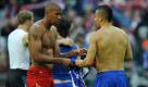 Tunesisches Buffet statt Fischstäbchen: Die Wette um ein Essen hat Bayerns Jerome Boateng (links) gegen Herthas Änis Ben-Hatira klar gewonnen. Foto: dapd