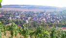 Blick aus den Weinbergen auf das Taubertal und Markelsheim, einem kleinen Ort zwischen Weikersheim und Bad Mergentheim, der auf eine lange Winzertradition verweisen kann. Foto: Touristikgemeinschaft Liebliches Taubertal