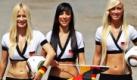 Sechs Models gehen am Dienstag (22.06.2010) in deutschen Fanfarben durch den Freizeitpark Belantis in Leipzig. Die Mädchen gehörten zu den ersten Passagieren, die eine neue Achterbahn testen durften. Der Freizeitpark grüßt nach eigenen Angaben mit dem 'Sexy Sechser' die deutsche Fußball-Nationalmannschaft in Südafrika. Foto: Jan Woitas dpa/lsn +++(c) dpa - Bildfunk+++ Foto: dpa