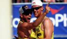 Die deutschen Beach-Volleyball-Weltmeister Julius Brink (links) und Jonas Reckermann sind wieder fit, die deutschen Top-Frauen Sara Goller und Laura Ludwig heiß auf ihren Titel. Am Hauptstadt-Strand hoffen die deutschen Beach-Volleyballer bei den Heim-Europameisterschaften auf einen satten Medaillenregen. Das Turnier wird vom 11. bis 15. August in Berlin ausgetragen Foto: dpa