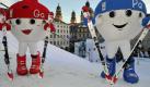 GA (l) und PA sind die Maskottchen der Ski-WM in Garmisch-Partenkirchen. Kanzlerin Merkel sieht Ski-WM als Chance für Deutschland. Foto: dpa
