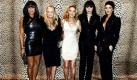 British pop group Spice Girls members (L-R) Melanie Brown (alias Scary Spice, Mel B), Emma Burton (alias Baby Spice), Geri Halliwell (alias Ginger Spice), Melanie Chisholm (alias Sporty Spice, Mel B) and Victoria Beckham (alias Posh Spice) before the presentation of Italian designer Roberto Cavalli's men's collection autumn/winter 2008/09, during the Moda Uomo in Milan, Italy, 14 January 2008. Foto: dpa