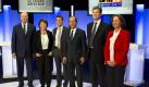 Stellen sich zur Wahl: Jean-Michel Baylet, Martine Aubry, Manuel Valls, Francois Hollande, Arnaud Montebourg and Segolene Royal (v.l.n.r.) Foto: Fred Dufour  +++(c) dpa - Bildfunk+++ Foto: dpa