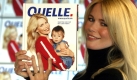 Top-Model Claudia Schiffer haelt am Donnerstag (18.12.03) einen 'Quelle'-Katalog, auf dessen Titel das Model mit Ihrem Sohn Casper abgebildet sind. Schiffer stellte den neuen Katalog, der eine Auflage von 12 Millionen Exemplaren hat, am Donnerstag vor. Foto: Roland Magunia/ ddp Foto: ddp