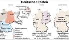 Aus der britischen, der amerikanischen und der franzsischen Besatzungszone entsteht 1949 die Bundesrepublik Deutschland, aus der sowjetischen die Deutsche Demokratische Republik. Die Gebiete stlich der Oder werden polnisch beziehungsweise sowjetisch (der nrdliche Teil Ostpreuens). Foto: dpa