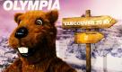 Das Olympia-Maskottchen posiert in Berlin während eines Pressetermins zu den Olympischen Winterspielen neben einem Schild mit der Aufschrift Vancouver 2010 ZDF. Die beiden öffentlich-rechtlichen Sender, ARD und ZDF, reisen mit einem Staraufgebot von Moderatoren nach Kanada. Foto: dpa