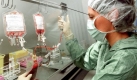 In der Leipziger Biotechnologiefirma Vita 34 bereitet die Medizinisch-Technische Assistentin Britta Dittrich am 12.12.2001 im Reinstraum Nabelschnurblut zur Aufbewahrung vor. Vita 34 lagert Nabelschnurblut neugeborener Kinder zur individuellen Vorsorge ein, weil es wertvolle Stammzellen enthält, die für die Therapie schwerer Erkrankungen eingesetzt werden können. In diesem Jahr hat sich die Zahl der Mitarbeiter der Firma von 12 auf 44 nahezu vervierfacht, für 2002 sind weitere Neueinstellungen geplant. dpa/lsn Foto: dpa