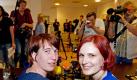 Katharina Schwabedissen (l) und Katja Kipping möchten beim kommenden Parteitag der Linken als weibliche Doppelspitze kandidieren. Foto: Jochen Lübke Foto: dpa
