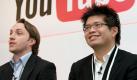 Die beiden YouTube-Gründer Chad Hurley (l) und Steve Chen (r) starten am Dienstag (19.06.2007) in Paris bei einem Auftritt vor Journalisten neun neue, internationale Versionen von YouTube. Eine deutsche YouTube-Seite wurde wegen ungeklärter Urheberrechtsfragen noch nicht online gestellt.
 Foto: dpa