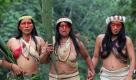 Waorani indigenous women dance during a visit by Ecuador's Vice President Lenin Moreno who held the president's weekly state TV and radio program 'Enlace Ciudadano' in Yasuni National Park in the Upper Napo Valley of the Western Amazon region in Ecuador, Saturday Aug. 21, 2010. Moreno hosted the program while President Rafael Correa is on vacation. Yasuni National Park, a UNESCO Biosphere Reserve since 1989 and home to the Tagaeri-Taromenane and Waorani indigenous communities, holds close to 1 billion barrels of crude. Since 2007 Correa's government has appealed to the international community to provide the Andean nation with funding in exchange for abandoning oil drilling in the reserve. (AP Photo/Dolores Ochoa) Foto: ap