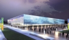 Passend blau beleuchtet wird das Schwimmstadion. Foto: ap
