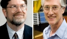 Die beiden Amerikaner John C. Mather (rechts) und George F. Smoot nahmen die Auszeichnung 2006 für die Entdeckung der Saat der Galaxien in der kosmischen Hintergrundstrahlung, dem Echo des Urknalls, entgegen. Foto: dpa