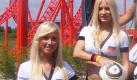 Sechs Models ziehen in deutschen Fanfarben durch den Freizeitpark Belantis in Leipzig. Der Freizeitpark grüßt nach eigenen Angaben mit dem Sexy Sechser die deutsche Fußball-Nationalmannschaft in Südafrika. Foto: news.de
