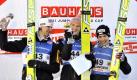 Das ist absolut genial und ein Hammer-Gefühl, zu Hause zu gewinnen. Es ist super gelaufen und einfach nur geil, sagte Freund (M.) nach seinem Flug ins Glück. Bei Weltcup-Springen in Willingen verwies der Shootingstar mit Sprüngen auf 143,5 und 139 Meter Martin Koch (l.) aus Österreich auf Rang zwei. Dritter wurde Doppel-Olympiasieger Simon Ammann (r.) aus der Schweiz. Foto: dapd