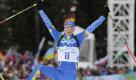 XXI. Olympische Winterspiele, Biathlon, 12, 5 Kilometer Verfolgung der Maenner, Dienstag (16.02.10), Whistler Olympic Park, Whistler: Schwedens Bjoern Ferry kommt als Erster ins Zeil. Foto: Javier Soriano/AFP/ddp Foto: ddp