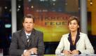 'Im Kreuzfeuer - Die Generalsekretäre' am Sonntag, den 15. September 2002 um 23.00 Uhr bei RTL. Moderation: Sandra Maischberger und Peter Kloeppel. Heute im Studio: Die Generalsekretäre Franz Müntefering (SPD), Cornelia Pieper (FDP) und Laurenz Meyer (CDU), sowie die Bundesgeschaeftsführer von Bündnis 90/Die Grünen, Reinhard Buetikofer und der PDS, Dietmar Bartsch. Foto: dpa
