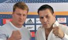 Alexander Powetkin (l) und Ruslan Tschagajew werden um den WM-Titel der WBA kämpfen. Foto: dpa