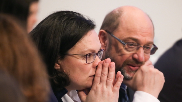 Andrea Nahles und Martin Schulz auf dem SPD-Sonderparteitag in Bonn am 21. Januar 2018.