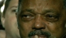 In this photo rendered from video and provided by APTN, the Rev. Jesse Jackson reacts after hearing the news that Democratic Sen. Barack Obama has been elected president of the United States, becoming the first African-American elevated to the White House, Tuesday, Nov. 4, 2008, in Chicago. (AP Photo/APTN) Foto: ap