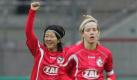 Fussball, DFB-Pokal der Frauen, Saison 2010/11, Finale, 1. FFC Frankfurt - 1. FFC Turbine Potsdam, Samstag (26.03.11), RheinEnergieStadion, Koeln: Potsdams Yuki Nagasato (l.) jubelt neben Potsdams Jennifer Zietz ueber ihren Treffer zum 1:1. Foto: Juergen Schwarz/dapd Foto: ap