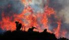 Feuerwehrmänner bekämpfen in einem Waldstück 50 Kilometer nordwestlich von Los Angeles einen Waldbrand. Mit einer Schneise soll das Feuer am weiteren Ausbreiten gehindert werden. Bei den Löscharbeiten wurden bisher zwei Feuerwehrmänner verletzt.  Foto: ap